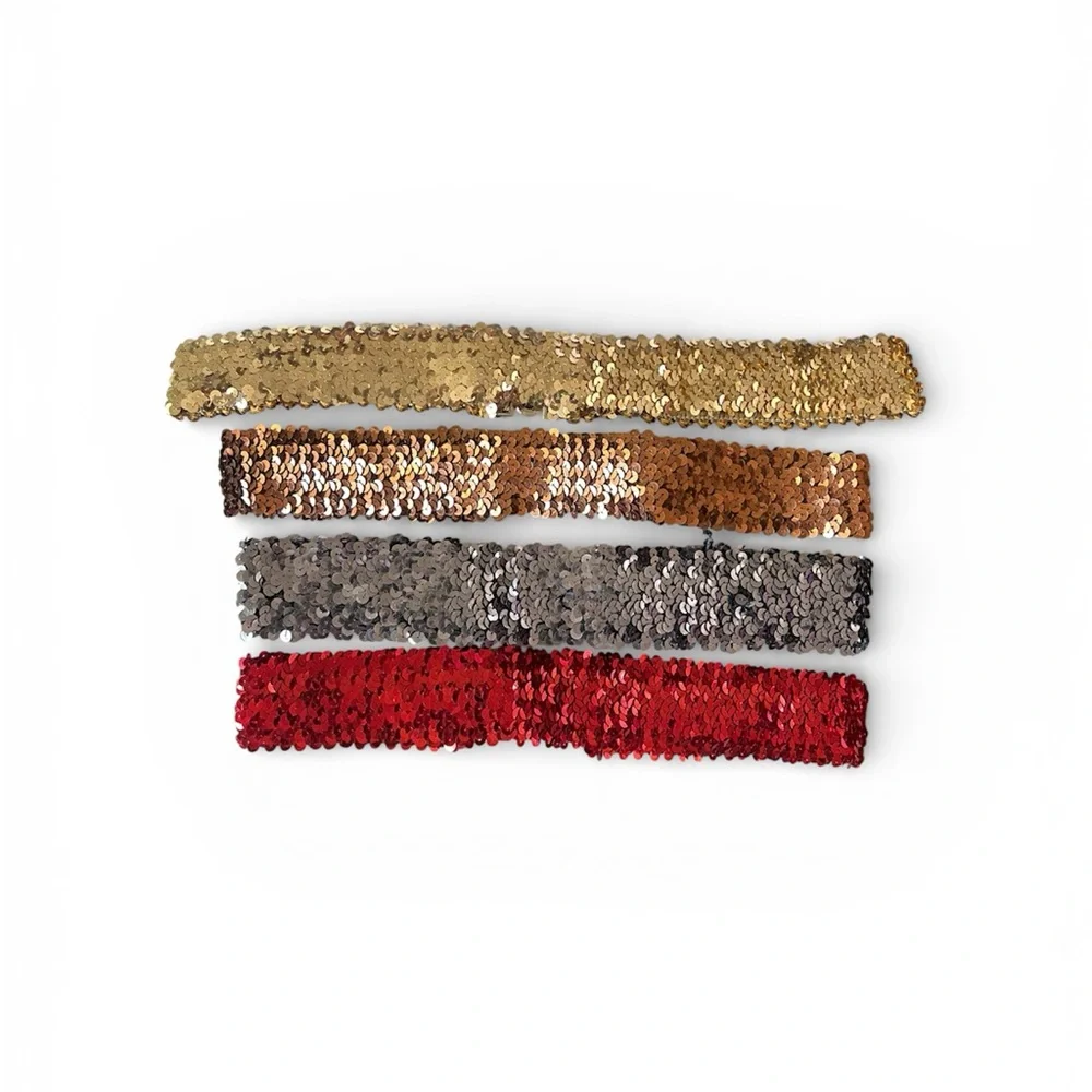 Vintage Sequin stretch Belts Gold, Brown, Silver, Red retro